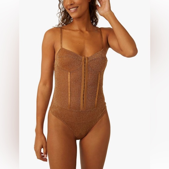 NWT Free People Intimately Bronze Shimmer Night Rhythm Bodysuit - Picture 7 of 13